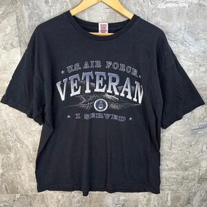 Black graphic tee with a bold "US Air‎ Force Veteran" design, Men's XL